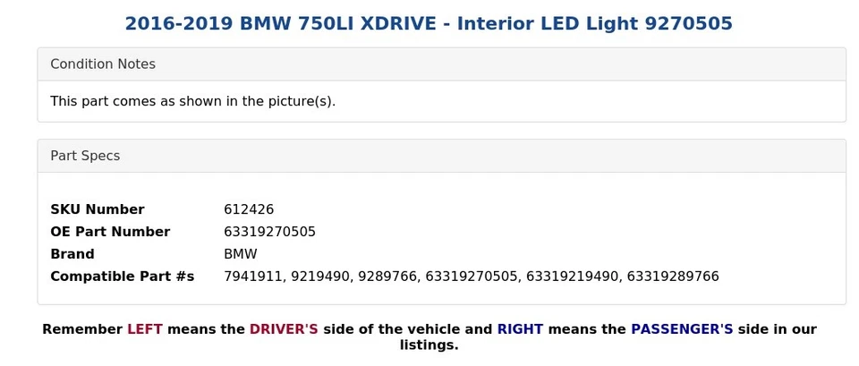 BMW 750LI XDRIVE 2016-2019 - Luz LED interior 9270505 Foto 4 de 4