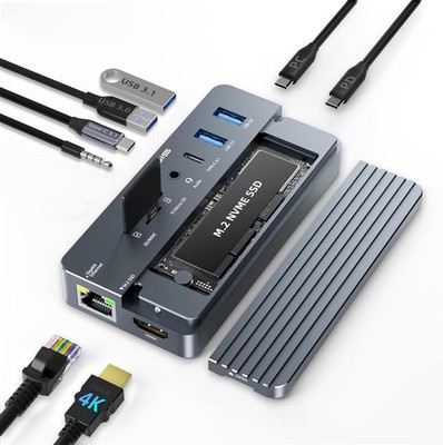 USB C Laptop Docking Station HDMI 4K60Hz with Nvme Enclosure, ACASIS 10-in-1 USB