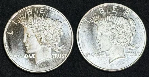 Lot Of 2 - 1 oz Silver Peace Round BU .999 Fine, 2 Ounces Total, No Reserve #638