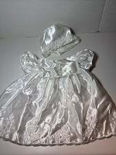 Vintage Haddad Bros White Christening Baptism Gown Dress, Slip, Bonnet USA Spots