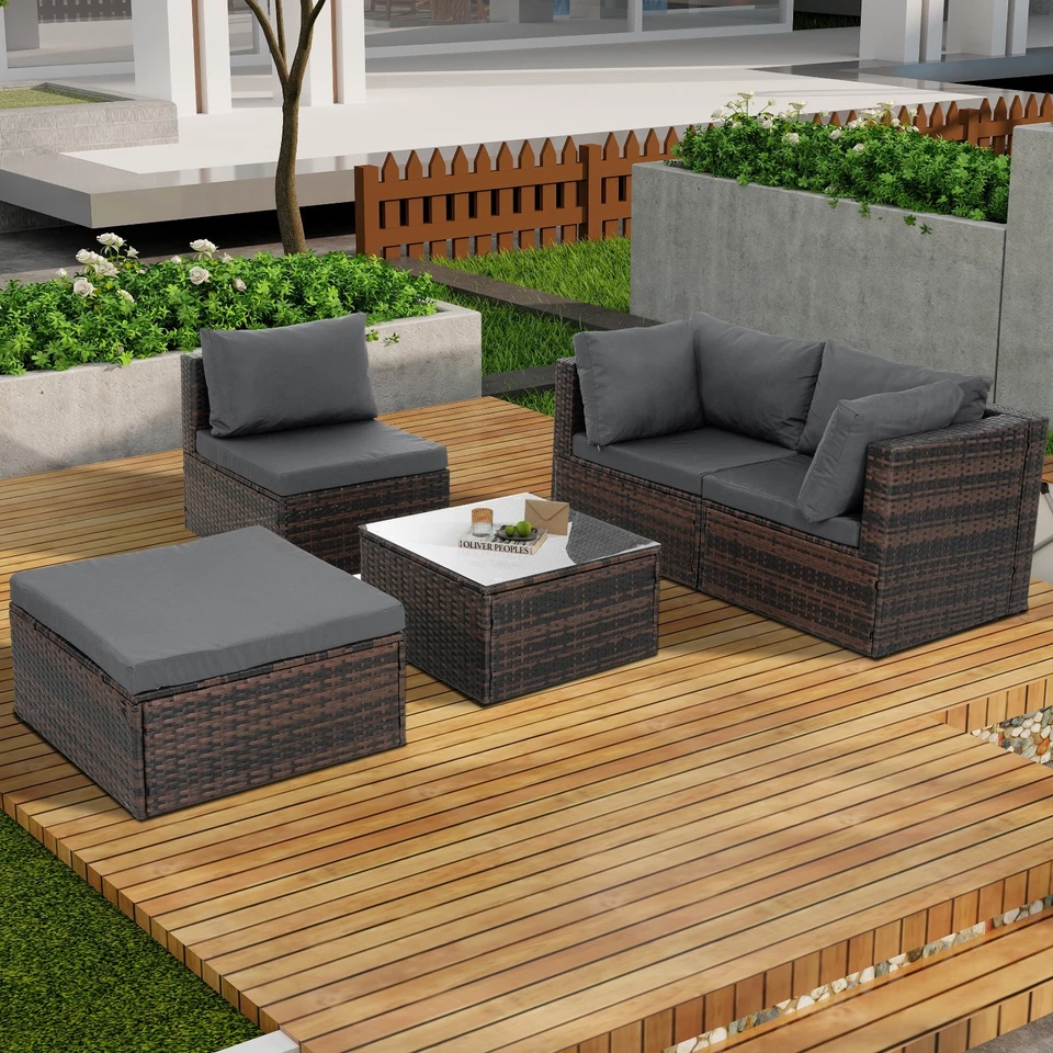 Patio Furniture Set Outdoor Conversation Set Wicker Rattan Sectional Sofa Table - Image 2 of 4