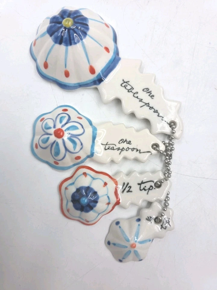 Anthropologie 4 Measure Up Nesting Measuring Spoons Ceramic Colorful Floral - Image 3 of 4