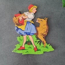Wanddeko:      DDR - Holzfigur  -  Rotk&auml;ppchen und der Wolf -  17 cm