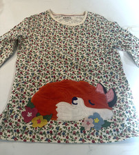 NWOT Mini Boden Puff Sleeve Appliqué T-Multi Floral  Fox 11-12Y