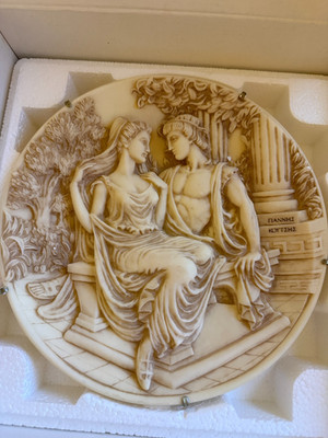 Greek Mythology Collector Plate Aphrodite and Adonis Marble Relief Vintage