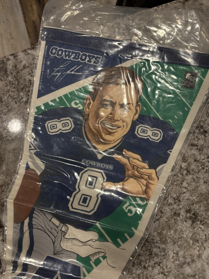 Vintage 90s Troy Aikman Dallas Cowboys Pennant In Sleeve VG - Image 2 of 4