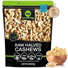 Raw Cashew Halves Pieces 2LB 32Oz - All Natural, Unsalted, Superior Quality