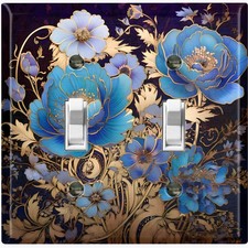 Metal Light Switch Outlet Cover Wall Plate Elegant Blue Peony Flowers FWR420
