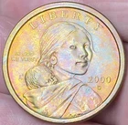 2000 D Liberty Dollar Sacagawea Beautiful Lustrous Gold/Rainbow Toned Coin  #11