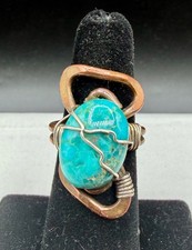Artisan Mixed-Metal Copper Turquoise Wire Sterling Silver Wrapped Ring Sz 6