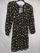 SO Floral Print Dress Square Neck Long Sl Tiered Mini Dress Size XS Tie Back GUC