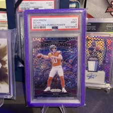 2024 Panini Prizm - Fireworks Bo Nix #23 Purple Power Prizm /49 (RC)