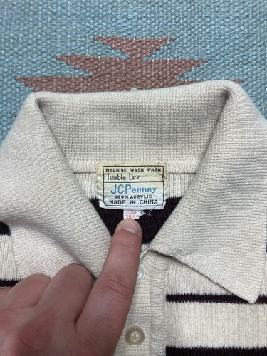Vintage 70s long sleeve polo shirt acrylic JCP striped youth large adult small - Picture 6 of 9