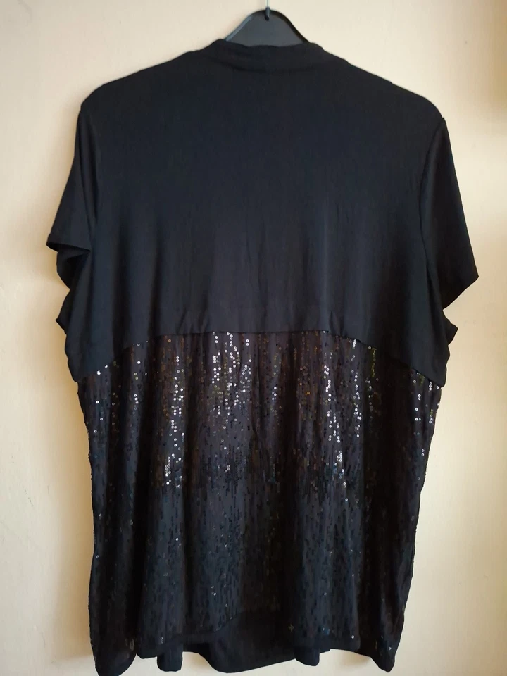 M&S Black Jersey Sequined Occasion Party Blouse Size 24 - Image 3 of 4