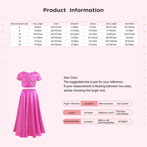 Kids Girls Top And Skirts Role Play T-shirt With Skirt Formal Outfits Satin - Picture 15 of 44