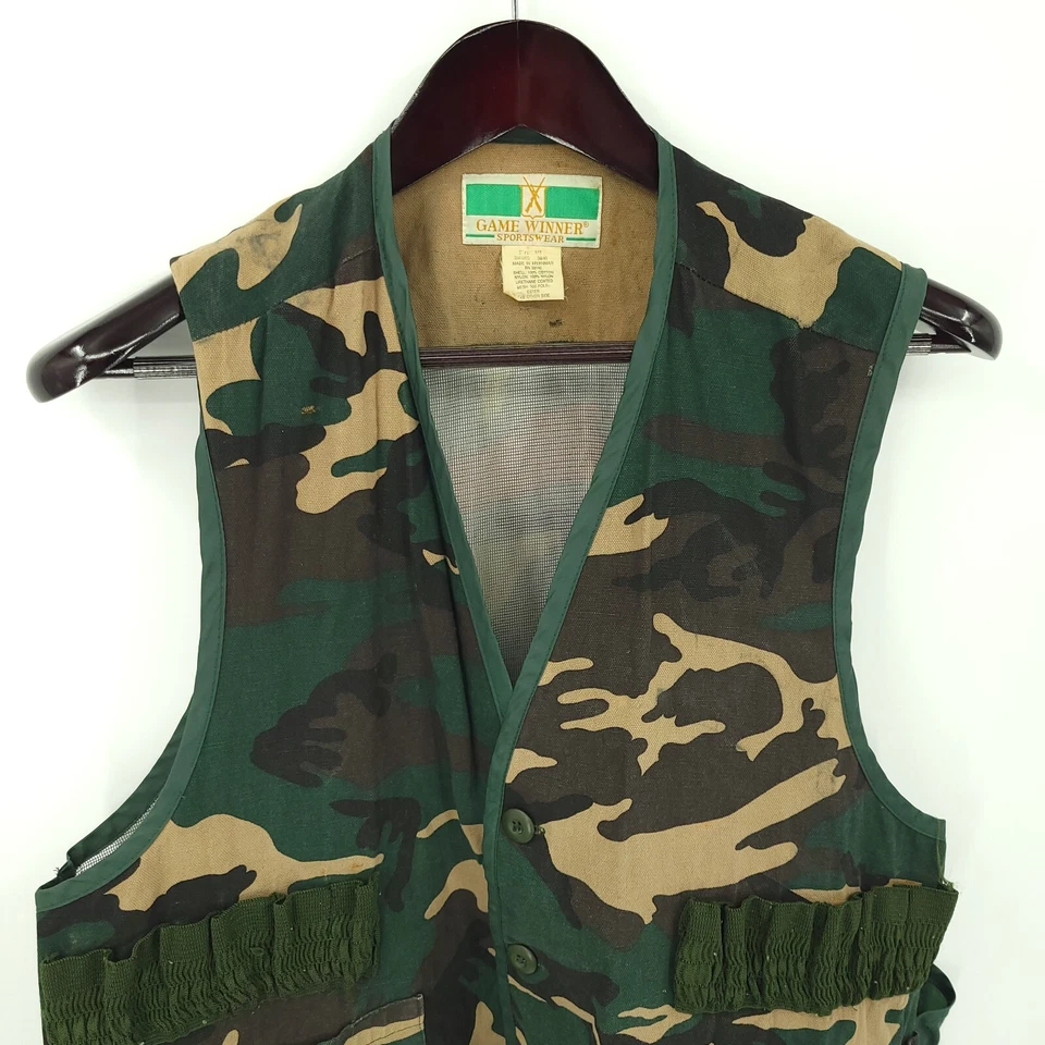 Vintage Game Winner Camo Hunting Vest Mens S / M 38/40 Duck Hunting Button Up - Image 4 of 4