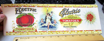 antique 1890s Original Label, Olney & Floyd Electric Brand, Tomatoes NEW NOS