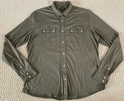 New Balmain Olive Green Cotton Jersey Chest Pockets Button Shirt 44 US 17.5 $975