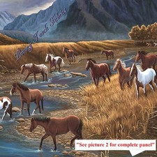 QUILTING TREASURES "SUNDANCE" 24794-X MOUNTAIN HORSES FABRIC PANEL 23.5"X44"