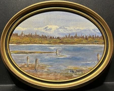 Kay Young  - Signed Oil On Board - Lake Landscape With Mountains