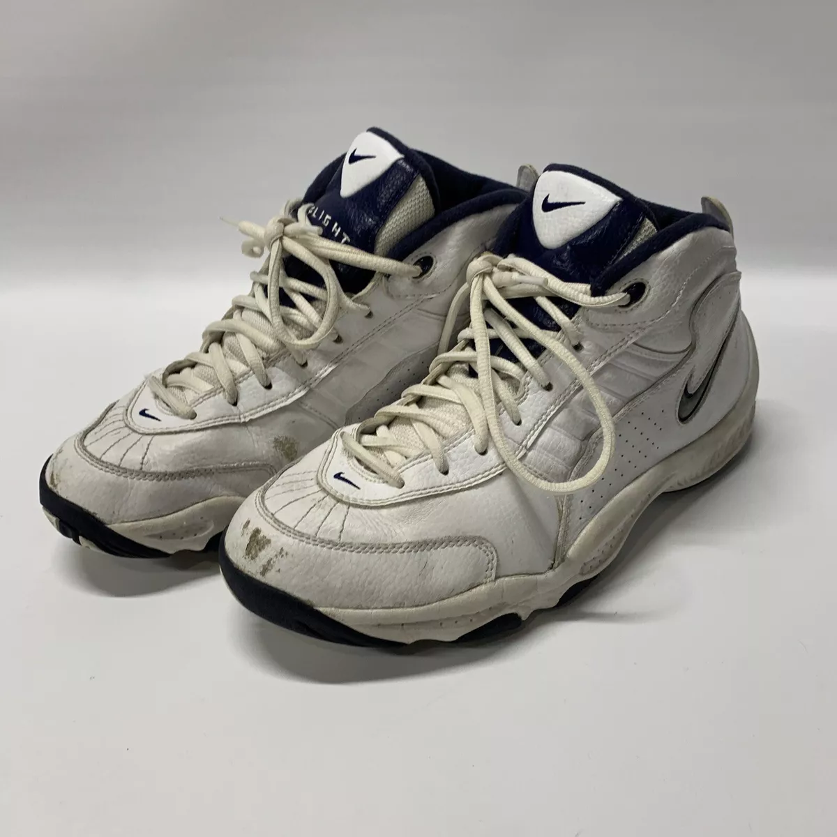 Mens Vintage 1999 Nike Air Flight Shoes Size 9.5 White & Navy Blue