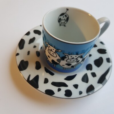 Konitz Espresso Kaffeetasse Untertasse Kuhfleck blau Porzellan Künstler Germany