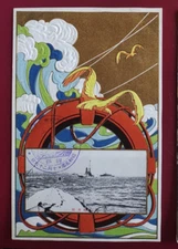 1930 JAPAN NAVAL REVIEW ART POSTCARD WARSHIP navy