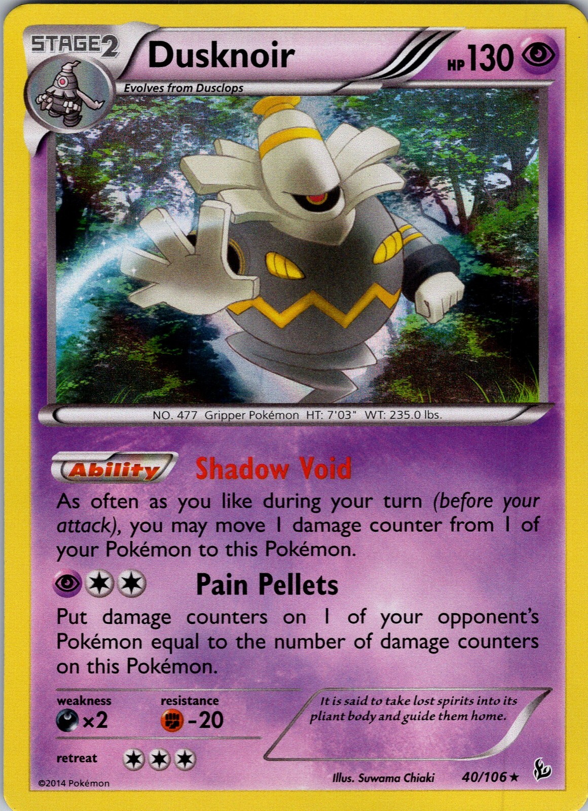 Pokemon TCG Dusknoir XY Flashfire 40/106 Holo Rare Card NM