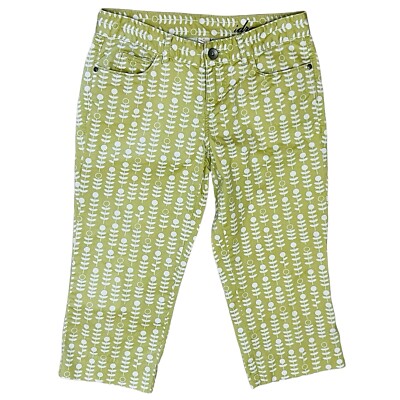 Anthropologie Idra Pants Lemon/Green Folkloric Floral Crop Capris Sz 2