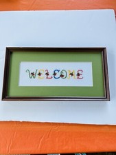 Embroidery Welcome Cross Stitch Hand Made Welcome Sign Framed and Matted 13 x 7