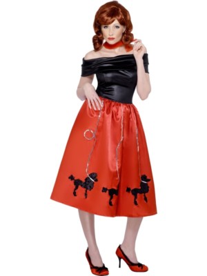 Poodle Dress Red Long 50's Grease Costume Medium UK 12-14 Ladies Fancy  Dress | eBay UK