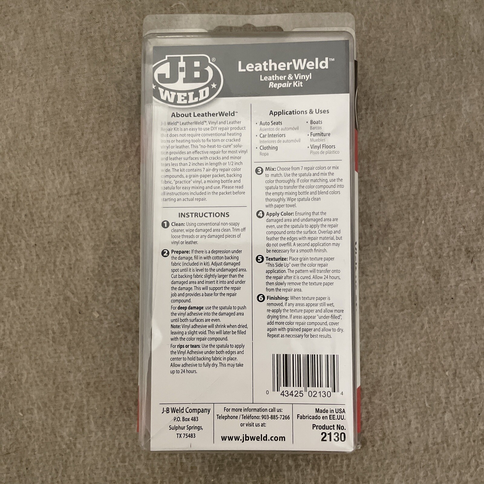 JB Weld 2130 Vinyl and Leather Repair Kit eBay