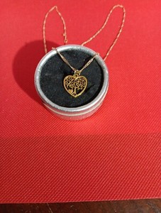 Authentic Yellow gold Plated 20" Water Wave Necklace With Tree Of Life heart Charm.