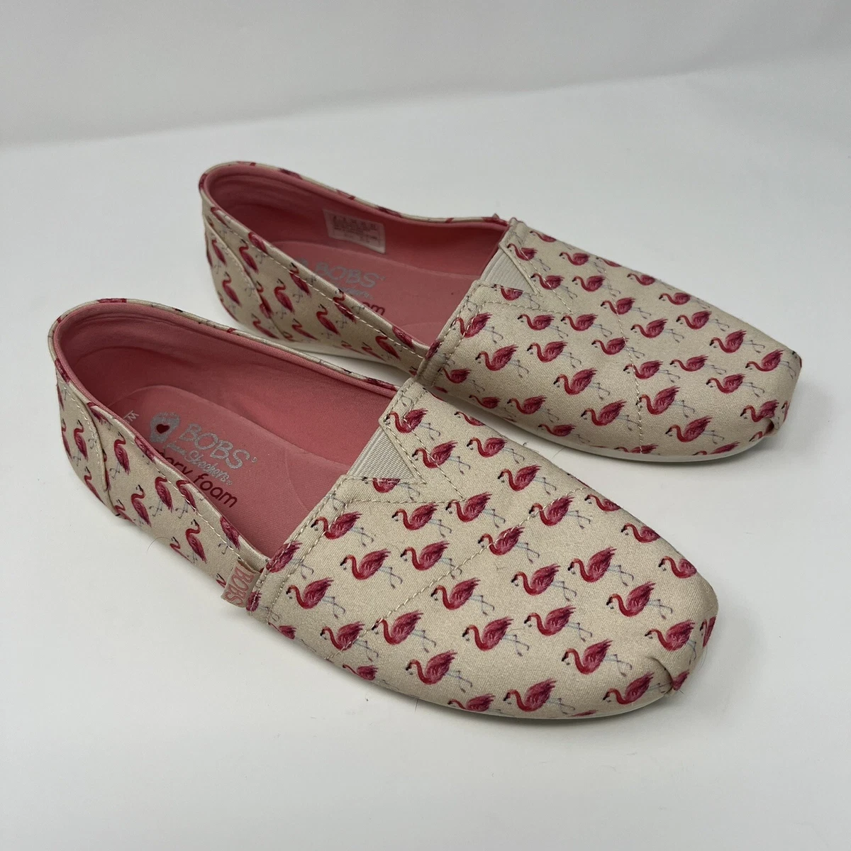 Skechers Bobs Memory Foam Shoes White Pink Flamingos Size 8 eBay
