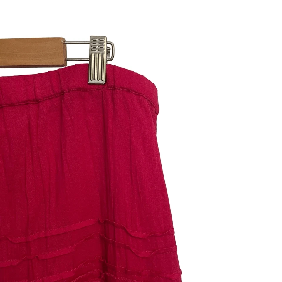 Chico's Hot Pink Cotton Crinkle Ruffle Hem Midi Skirt MED - Image 2 of 4