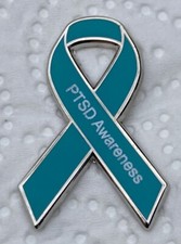 Post Traumatic Stress Disorder PTSD Awareness teal ribbon enamel badge / brooch
