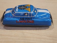 VINTAGE JAPAN TIN AIRPORT LIMOUSINE CAR BLUE TOY LIMO
