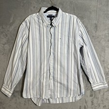 Tommy Hilfiger 80s Two Ply Fabric Striped Button Shirt Long Sleeve Mens Size XL