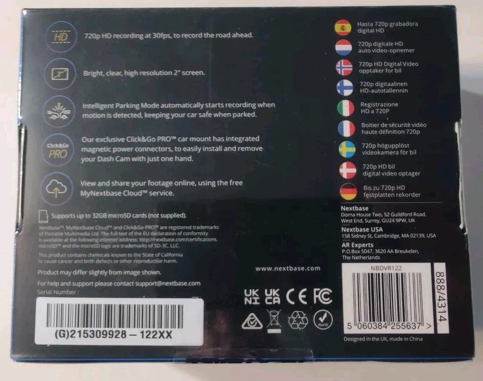 NextBase 122 NBDVR122 Dash Cams 720p HD Video High Resolution New Sealed in Box - Image 2 of 2