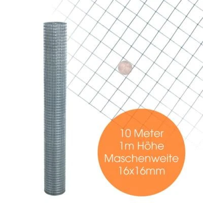 ESTEXO Volierendraht 4-Eck Maschendraht 1,0 x 10m 16x16 mm Gartenzaun Zaun verzinkt