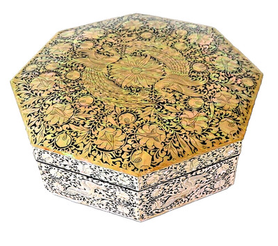 Abalone Shell Jewelry Chest Box Pearl Incrusted Octagon 8'' Korea MCM Retro Vtg