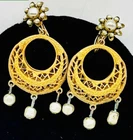 Vintage Miriam Haskell Gold-Tone Filigree Chandelier Earrings with Pearl Dangles
