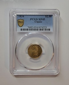 1834 Two Dollar and Fifty Cent "89.92% Gold" Classic Head ($2.50 PCGS XF 45)