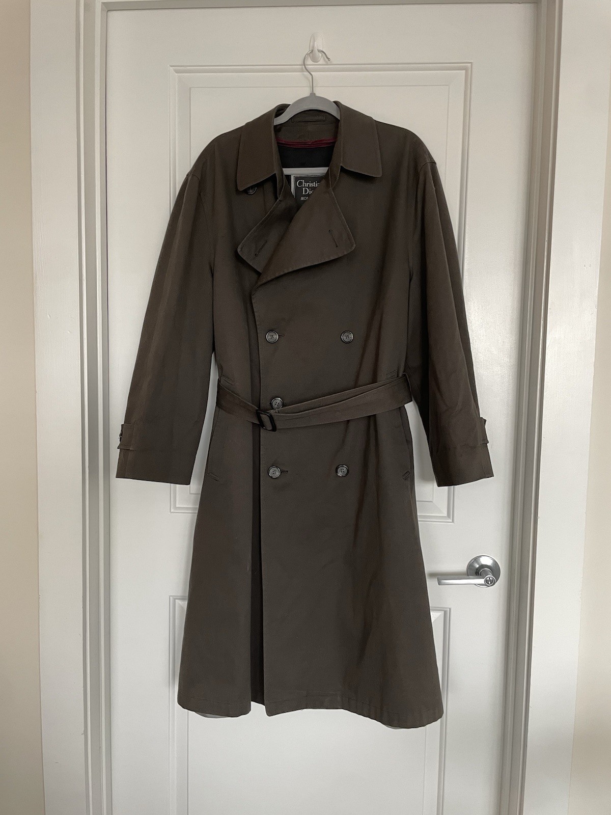 Christian Dior Men's Vintage Trench Coat 42R Classic Monsieur Wool Tan Khaki EUC