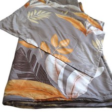 Queen Duvet Set Gray Tropical Leaf Design Matching Pillowcases Easy-Care Washabl