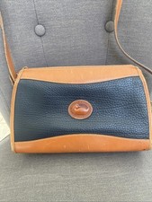 Vtg Dooney  Bourke Crossbody Shoulder Bag Pebble Leather Brown And Blue 11"x7"