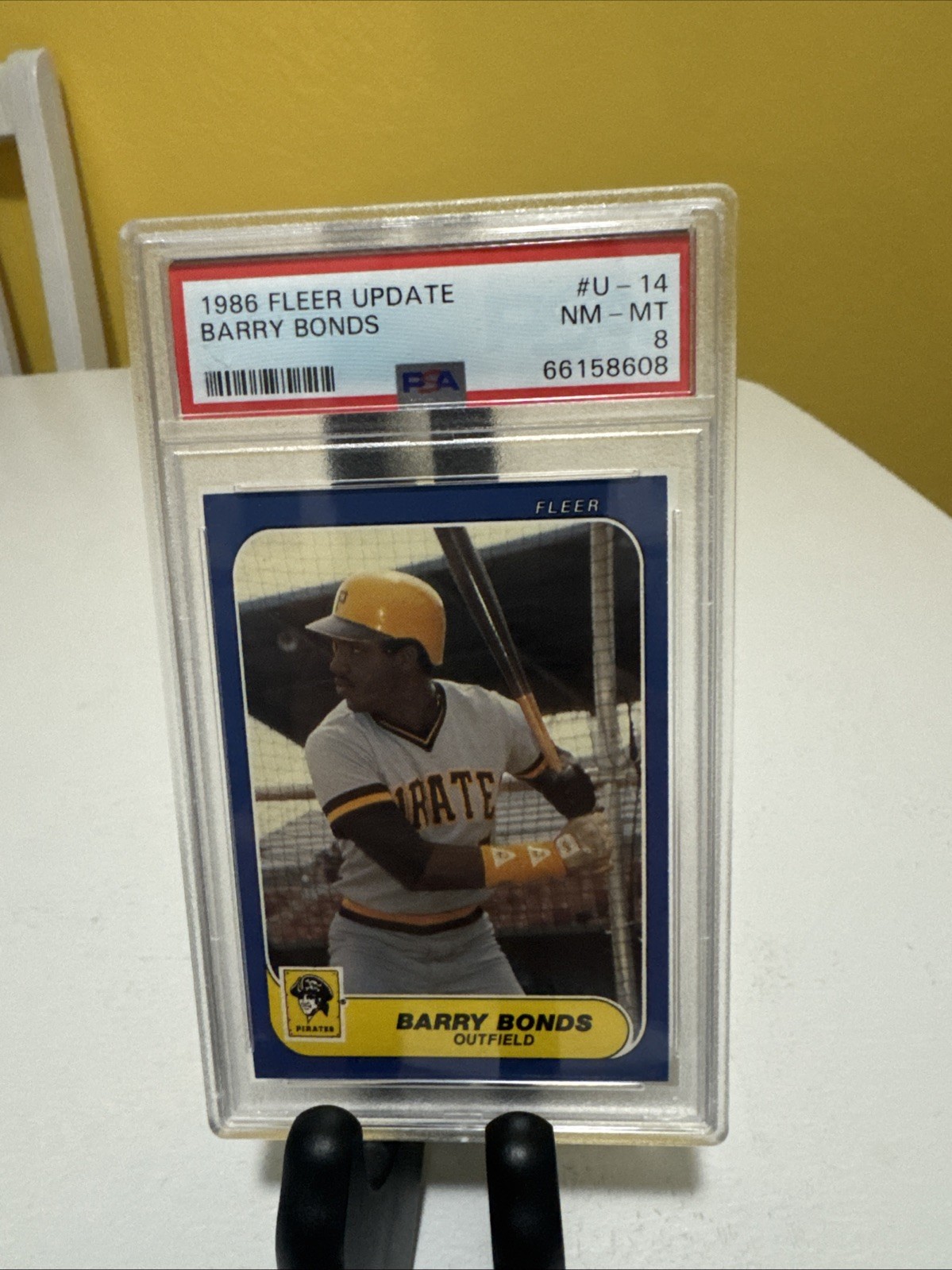 1986 Fleer Update Barry Bonds Rookie RC #U-14 PSA 8 NM-MT Giants HOF Pittsburgh view 1