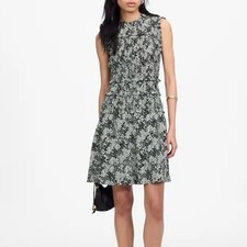 NWT Madewell Women's Smocked Crewneck Mini Dress in Floral Black Size 12