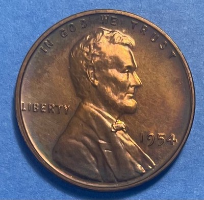 1954 R/B Gem + PROOF Lincoln Cent--Green & Blue Toning--Razor Sharp Strike--L@@K