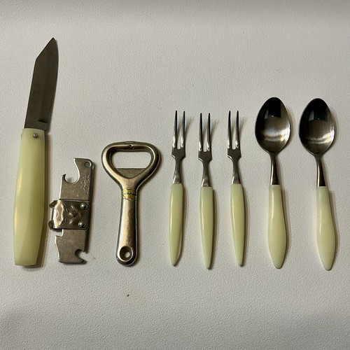 Vintage Tiger Camping Picnic Utensil Set Stainless Steel Plastic Made In Japan